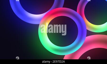 Cerchi luminosi colorati o torus con un bel effetto luminoso dinamico, forma del torus arente, anelli di scansione, tecnologia di esposizione laser, ene esoterico Foto Stock