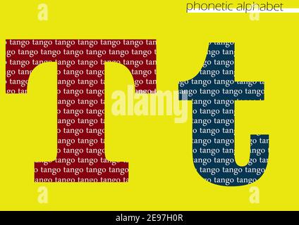 T (tango) 3D illustrazione alfabeto fonetico design per decorazione con colori luminosi Foto Stock