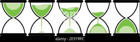 Impostazione dell'icona della clessidra tempo di avanzamento stile piatto illustrazione vettoriale isolata. Illustrazione Vettoriale
