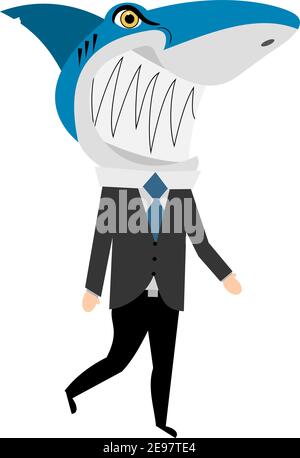 Vettore cartone animato squalo uomo d'affari isolato Illustrazione Vettoriale
