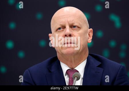 Monaco, Germania. 03 Feb 2021. Ralf P. Thomas, CFO del conglomerato industriale Siemens, partecipa all'Assemblea generale annuale virtuale. Credit: Matthias Schrader/POOL AP/dpa/Alamy Live News Foto Stock