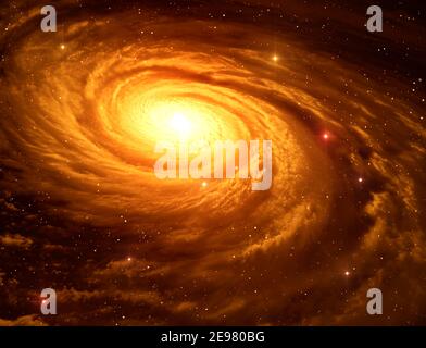 Galassia a spirale gialla con bracci per gas volumetrico Foto Stock