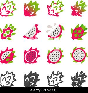 set di icone dragon fruit, vettore e illustrazione Illustrazione Vettoriale