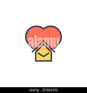 Home con icona del cuore, colore, linea, segno vettoriale del contorno, pittogramma di stile lineare isolato su bianco. Simbolo, illustrazione del logo Illustrazione Vettoriale