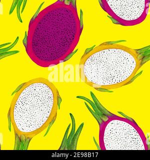 Disegno senza cuciture di dragonfruit acquerello Foto Stock