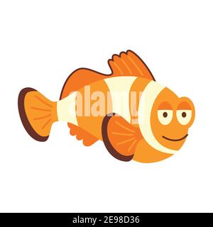 Pesce pagliaccio cartoon. Illustrazione vettoriale isolata su sfondo bianco. Illustrazione Vettoriale