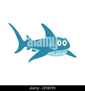 Grazioso squalo piatto. Cartoon, illustrazione vettoriale isolata su sfondo bianco. Illustrazione Vettoriale