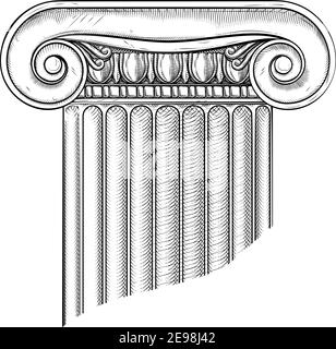 Colonna classica greca romana pilastro ionico Woodcut Illustrazione Vettoriale