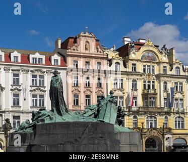 Jan Hus monumento, Staromestke Square, Praga, Repubblica Ceca Foto Stock