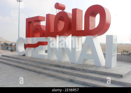 namma chennai selfie spot in chennai, marina spiaggia, madras, india asia Foto Stock