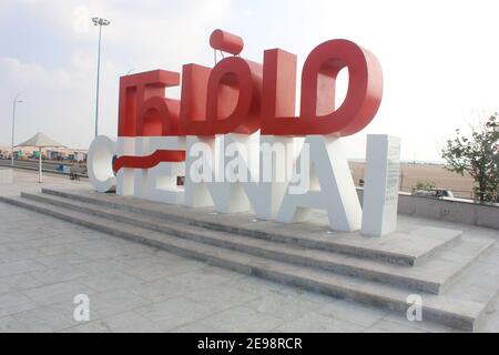 namma chennai selfie spot in chennai, marina spiaggia, madras, india asia Foto Stock