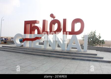 namma chennai selfie spot in chennai, marina spiaggia, madras, india asia Foto Stock