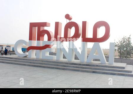 namma chennai selfie spot in chennai, marina spiaggia, madras, india asia Foto Stock