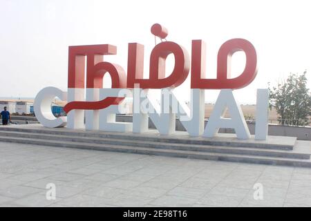 namma chennai selfie spot in chennai, marina spiaggia, madras, india asia Foto Stock