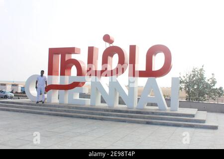 namma chennai selfie spot in chennai, marina spiaggia, madras, india asia Foto Stock