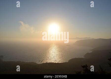 Sole nel tardo pomeriggio a Rodi, Grecia Foto Stock