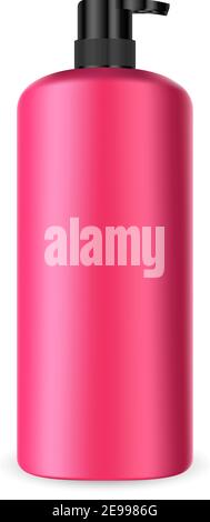 Dispenser pompa flacone cosmetico. Contenitore dosatore 3d Mockup. Confezione di plastica rossa per shampoo, lozione, crema mani, liquido medico. Crema solare Treatmen Illustrazione Vettoriale