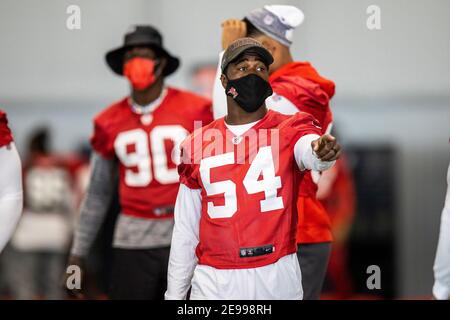 Tampa, Stati Uniti. 02 febbraio 2021. Tampa Bay Buccaneers Inside linebacker Lavonte David durante la pratica calcistica della NFL, visto qui in un'immagine rilasciata ai media dalla NFL, martedì 2 febbraio 2021 a Tampa, Fla. I Buccaneers affronteranno i Kansas City Chiefs in Super Bowl 55. (Tori Richman/Tampa Bay Buccaneers via AP/Sipa USA) **credito obbligatorio-solo per uso editoriale** credito: Sipa USA/Alamy Live News Foto Stock