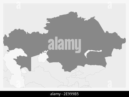 Mappa dell'Asia con mappa evidenziata del Kazakistan, mappa grigia del Kazakistan con i paesi vicini Illustrazione Vettoriale