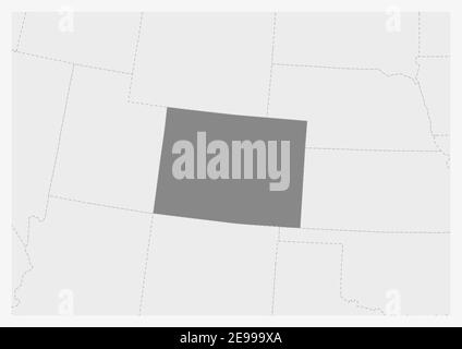 Mappa degli Stati Uniti con la mappa del Colorado evidenziata, mappa grigia dello stato degli Stati Uniti Colorado con i paesi vicini Illustrazione Vettoriale