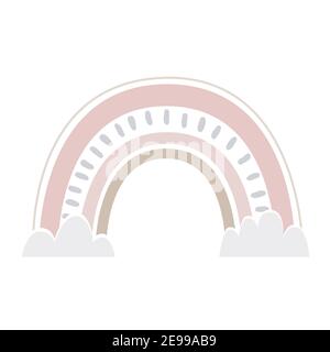 Vettore arcobaleno in stile cartone animato scandinavo isolato su sfondo bianco per i bambini. Simpatica illustrazione disegnata a mano per poster, stampe, biglietti, tessuti Illustrazione Vettoriale