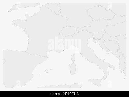 Mappa d'Europa con la mappa di Monaco evidenziata, mappa grigia di Monaco con i paesi vicini Illustrazione Vettoriale