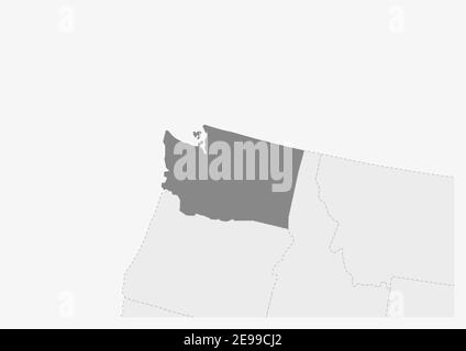 Mappa degli Stati Uniti con la mappa evidenziata di Washington, mappa grigia dello stato degli Stati Uniti Washington con i paesi vicini Illustrazione Vettoriale