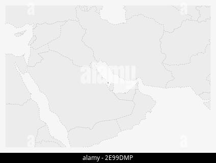 Mappa del Medio Oriente con mappa del Bahrain evidenziata, mappa grigia del Bahrain con i paesi vicini Illustrazione Vettoriale