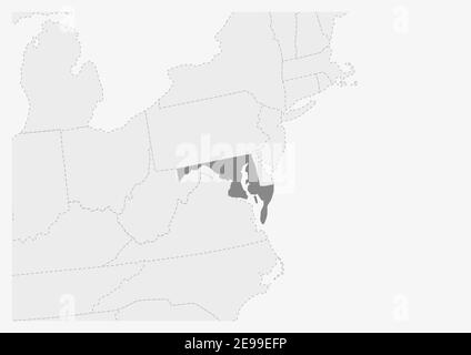 Mappa degli Stati Uniti con la mappa evidenziata del Maryland, mappa grigia del Maryland con i paesi vicini Illustrazione Vettoriale