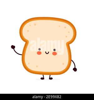 Carino divertente pane toast carattere. Icona di illustrazione del carattere kawaii della cartoon vettoriale a linea piatta. Isolato su sfondo bianco. Toast con concetto di mascotte del carattere del viso Illustrazione Vettoriale