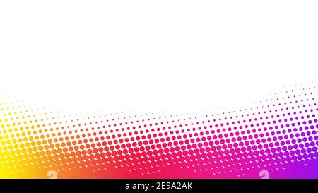 Sfondo a mezzitoni punteggiato e colorato con spazio di copia. Motivo a mezzitoni di colore arcobaleno, modello di disegno e illustrazione su sfondo bianco. Foto Stock