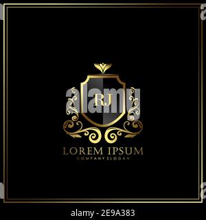 Modello di logo RJ Initial Letter Luxury in Vector per ristoranti, Royalty, Boutique, Cafe, Hotel, Heraldic, Gioielli, Moda e altri illustrat vettoriali Illustrazione Vettoriale