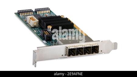 IT hardware Server Computing scheda grafica interna o scheda dati con foratura della scheda a circuito stampato su sfondo bianco Foto Stock