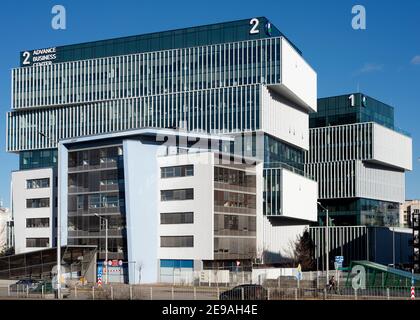 Advance Business Center o Centre, nuovo e moderno edificio di uffici GTC Group nel Sofia Business Park di Sofia Bulgaria Europa UE a gennaio 2021 Foto Stock