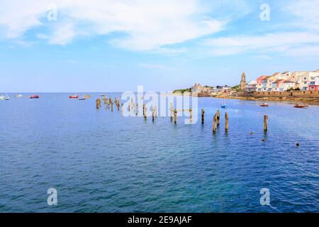 Vista lungo la costa verso Peveril Point sul percorso della costa sud-occidentale da Swanage, Isola di Purbeck sulla Jurassic Coast, Dorset Foto Stock