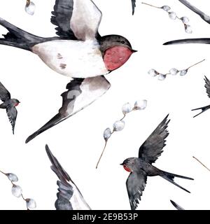 Tatuaggio della vecchia scuola modello senza cuciture con rondini, cuore torcito. San Valentino o matrimoni disegni. Stampa tessuto, borsa, libri. Foto Stock