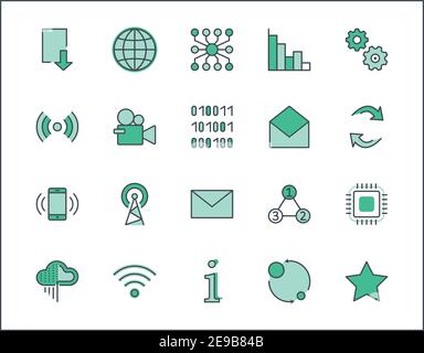 Set Di Icone Della Linea Vettoriale Della Tecnologia Relativa All'Analisi Dei Dati. Contiene icone quali grafici, Wi-fi, Grafici, analisi del traffico, Big Data e altro ancora. Modificabile Illustrazione Vettoriale