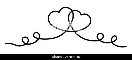 Cuori calligrafici. Ornamento a linea sottile singolo disegnato a mano. Semplice illustrazione vettoriale piatta. Illustrazione Vettoriale