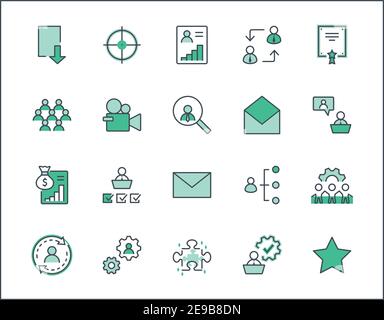Set Di Icone Della Linea Vettoriale Correlate A People Management. Contiene icone quali Target, Puzzle, certificato, elaborazione dati personali, Task Manager Illustrazione Vettoriale