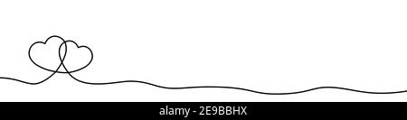Cuori calligrafici. Ornamento a linea sottile singolo disegnato a mano. Semplice illustrazione vettoriale piatta. Illustrazione Vettoriale