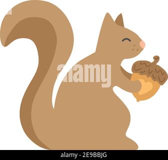 Simpatico scoiattolo vettore illustrazione. Scoiattolo roditore animale con noci, disegno cartoon. Illustrazione Vettoriale