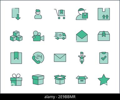 Icona della linea vettore di spedizione. Contiene simboli da casella, casa e altro ancora. Traccia Modificabile. 32x32 pixel. Illustrazione Vettoriale