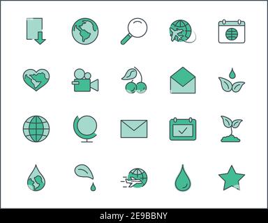 Set di icone della linea vettoriale Earth Day. Tratto modificabile. 32x32 pixel Perfect Illustrazione Vettoriale