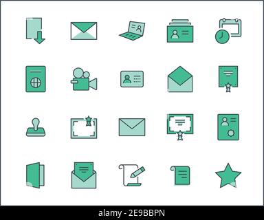 Set Di Icone Della Linea Vettoriale Correlate Ai Documenti Legali. Contiene L'Icona Visa, Contract, Declaration, License, Permission, Grant e altro ancora. Str. Modificabile Illustrazione Vettoriale