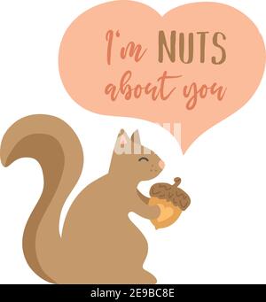I(m noci su di te simpatico scoiattolo vettore illustrazione San Valentino biglietto d'auguri Illustrazione Vettoriale