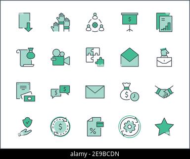 Set Di Icone Della Linea Vettoriale Per La Cooperazione Commerciale. Contiene Icone Come Puzzle, Partnership, Denaro, Handshake, Dollari, Squadra, Sinergia, Lavoro, Interazione Illustrazione Vettoriale