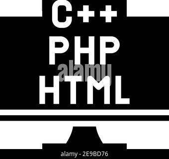 codifica su linguaggi di programmazione diversi immagine vettoriale con icone glyph Illustrazione Vettoriale