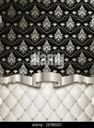 Sfondo Vintage con elegante nastro decorativo e motivi floreali. Foto Stock