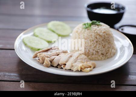 Cucina tailandese gourmet pollo al vapore con riso khao mun kai Foto Stock