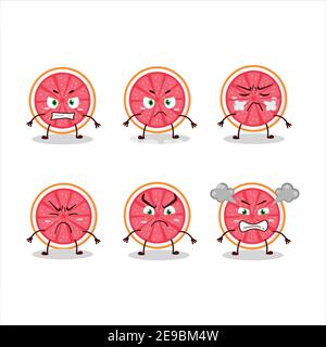 Fetta di cartoni animati pompelmo con varie espressioni arrabbiate. Illustrazione vettoriale Illustrazione Vettoriale